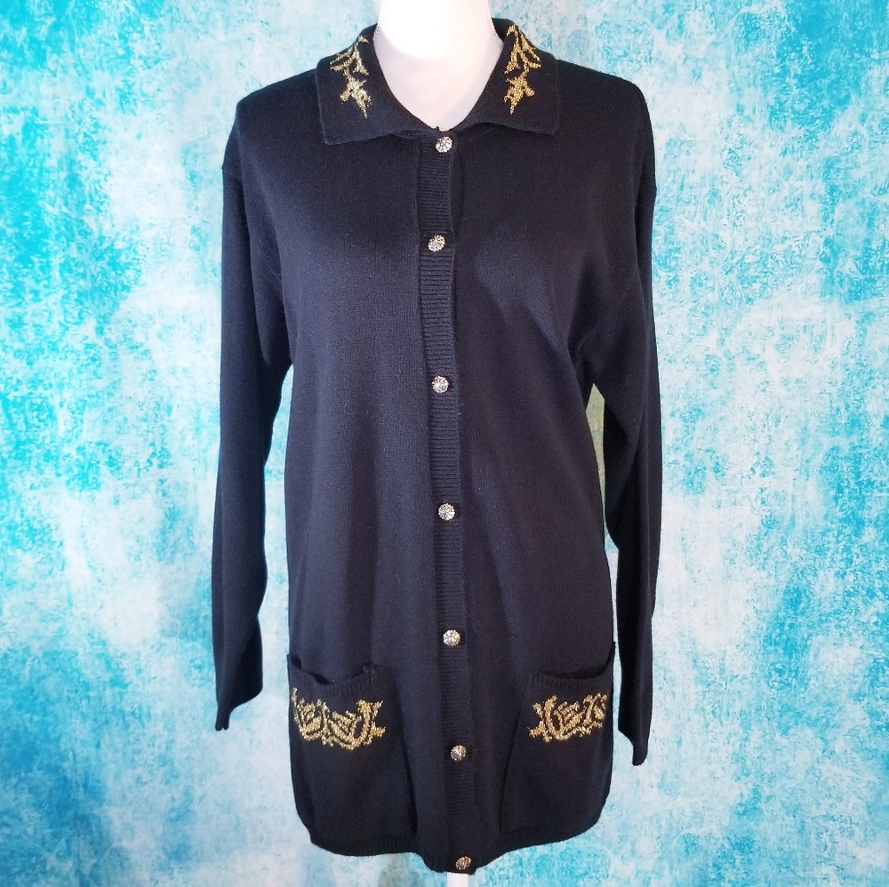 VTG 80s N Touch Black and Gold Button Up Sweater